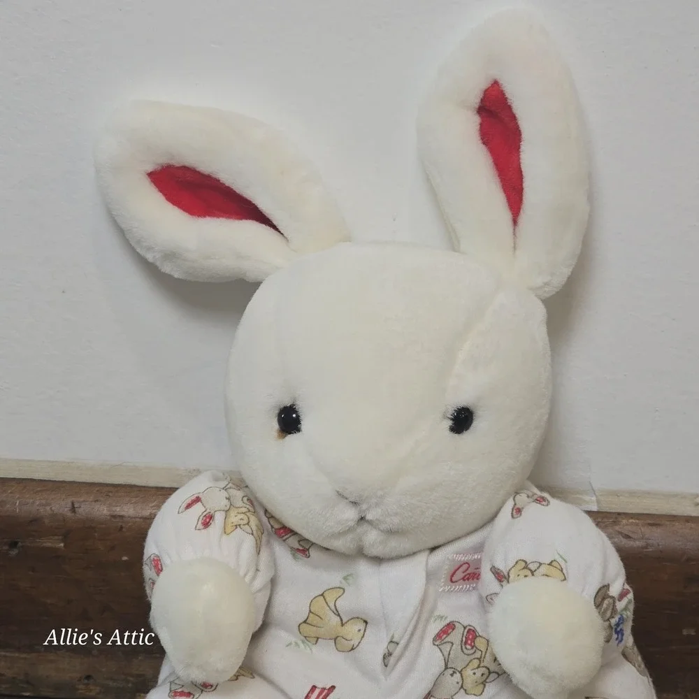 Carter's Classic Bunny Rabbit Plush Lovey Teddy Baby Toy Rattle White Red Pjs
